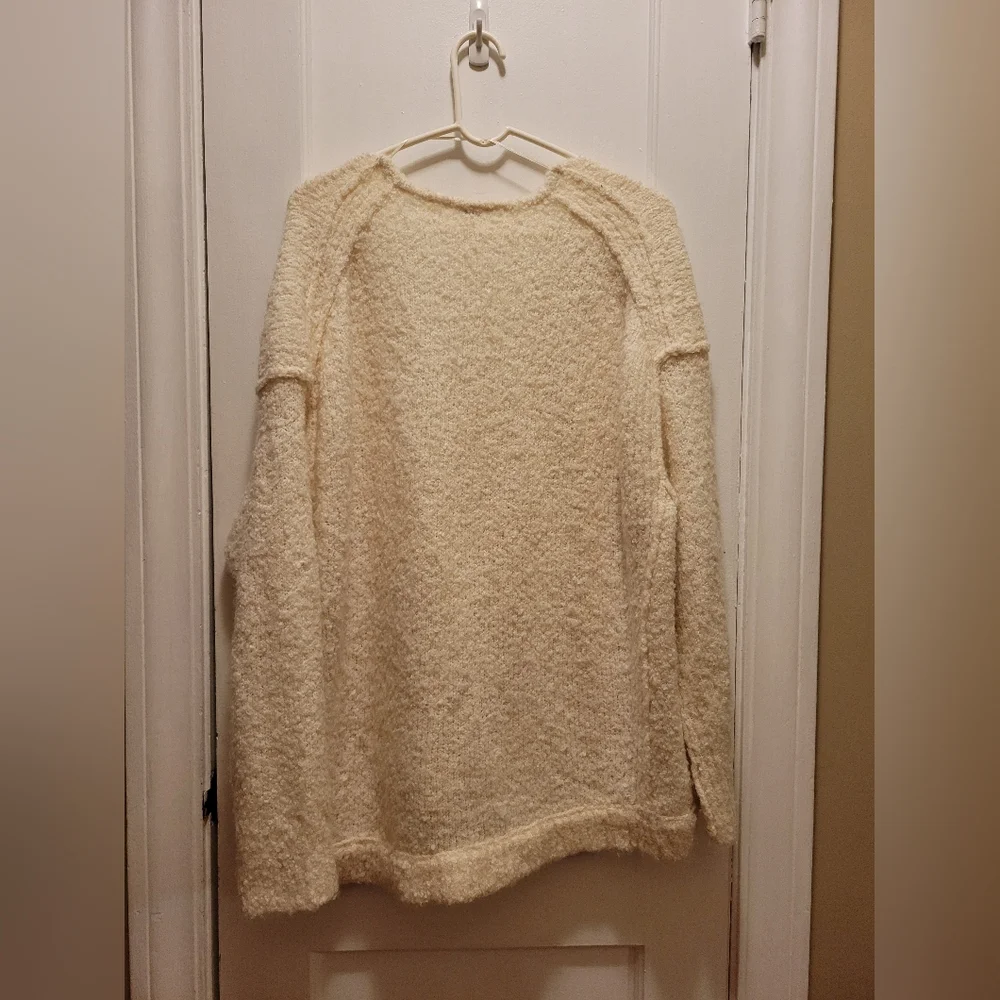 Free People Oversized Ivory Acrylic Alpaca Blend Sweater Women's Size S Boho